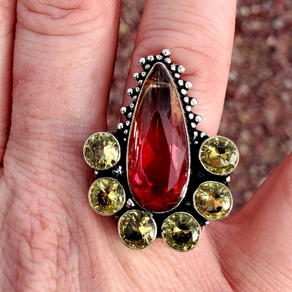 New Bi-Color Tourmaline & Citrine 925 Silver Ring. - Picture 9 of 14